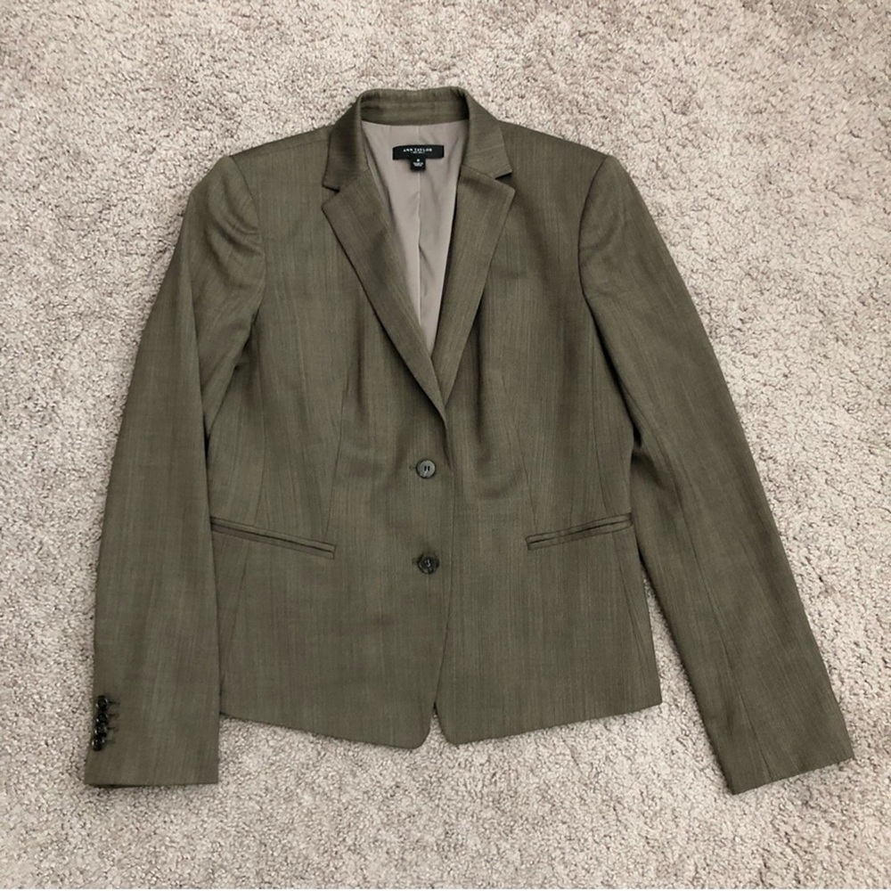 Ann Taylor Taupe Lined Herringbone Blazer
